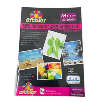Papel Arcolor Glossy A4 Adhesivo 115 Gr
